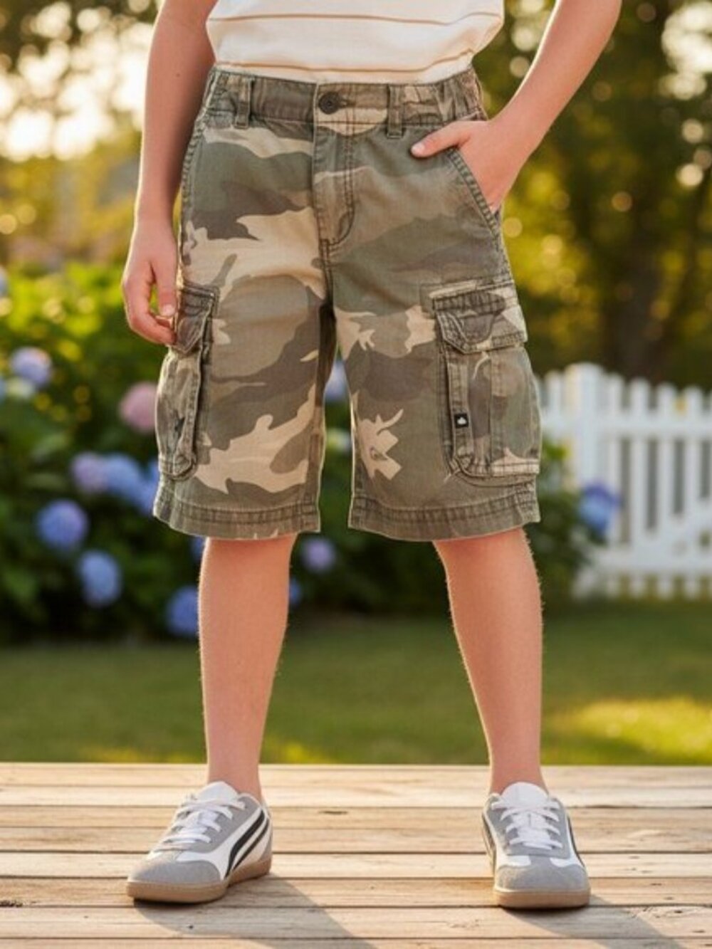 QUICKSILVER Camo Cargo Shorts Boys Size 7 Distressed Old School Heritage Hipster